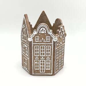 December Diamonds 8” Round Gingerbread House Village Candle Holder Christmas NEW